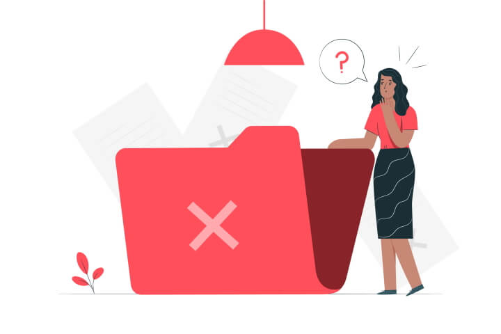 Illustration of a woman looking in a folder that is empty.