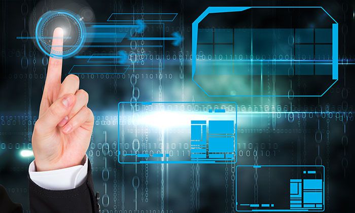 Hand selecting a virtual button