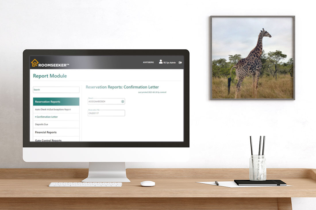 RoomSeeker Reporting Module web app software by KRS dislayed on an iMac