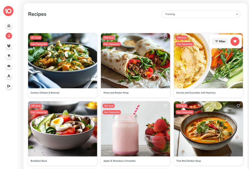 Screenshot of Best10 app dashboard developed by KRS screenshot of meal plans